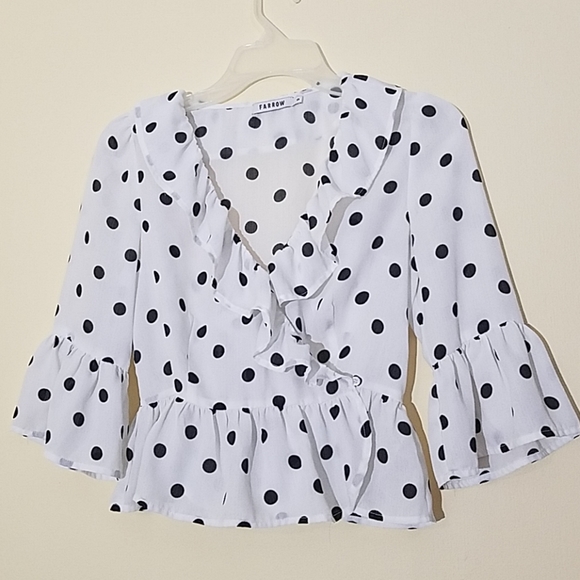 Farrow Tops - 2/$25 Farrow Polka Dot Bell Sleeves Top Size S